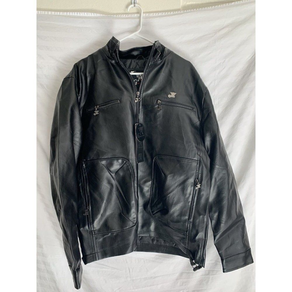 GA Milano - Black Leather Jacket - Full Zip/ Pocket Zip-  Large